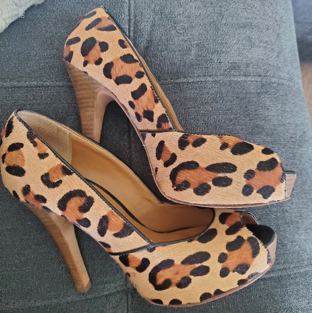 Leopard Print Peep Toe Heels